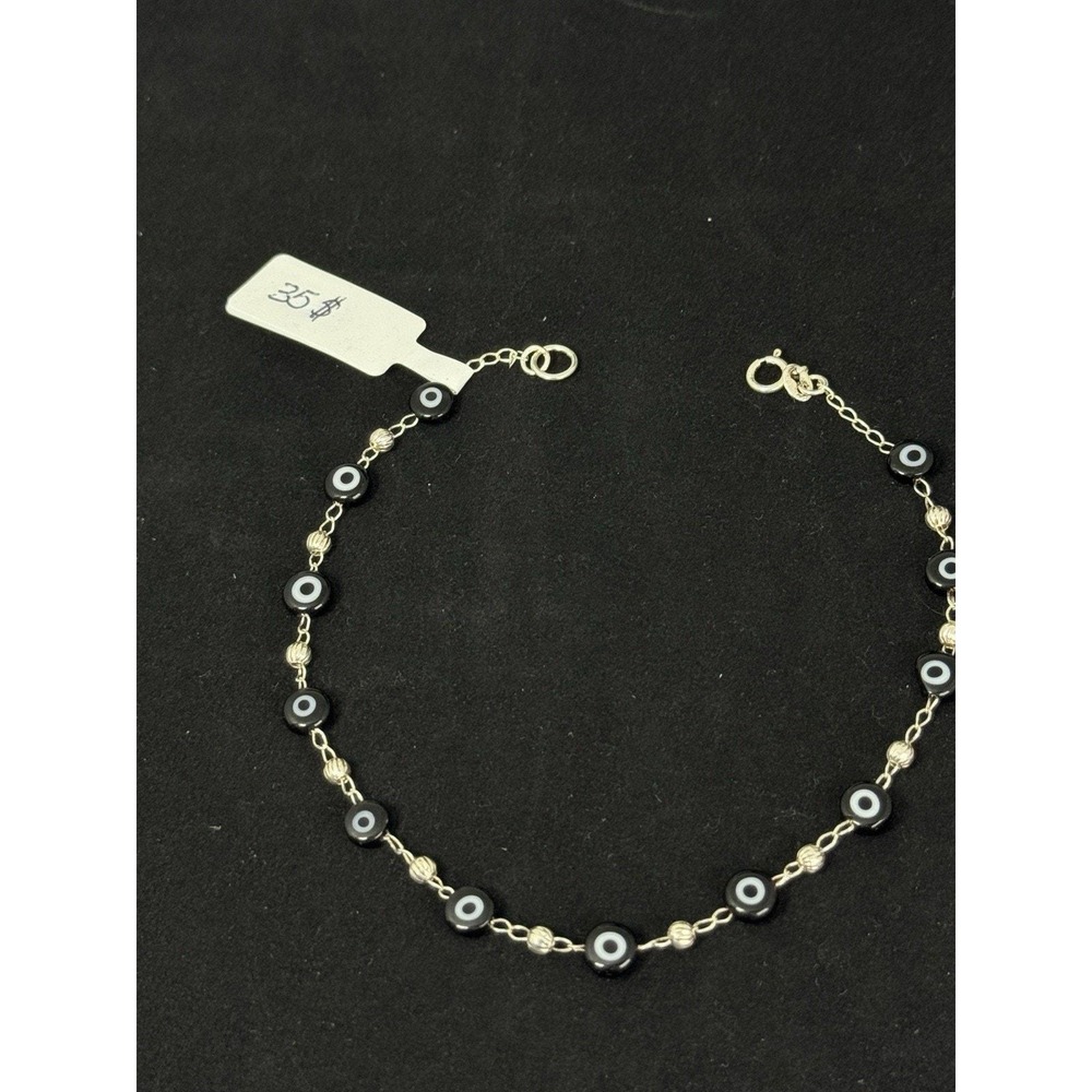 Tobillera De Plata 925 Con 12 Ojos Turcos Color negros‎ Silver 925 - 9 Inch - Picture 1 of 3